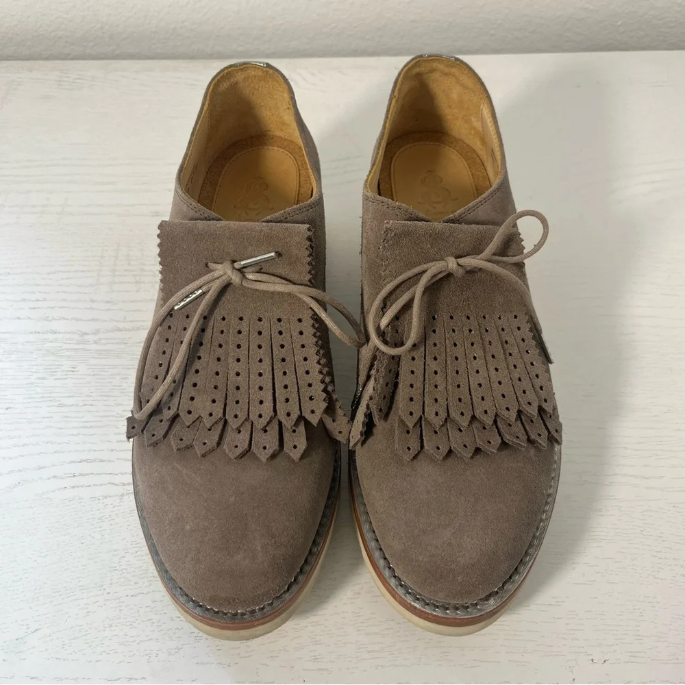 The Office Of Angela Scott Tan Suede Mr. Derby Wedge Oxford Size 38 US 8